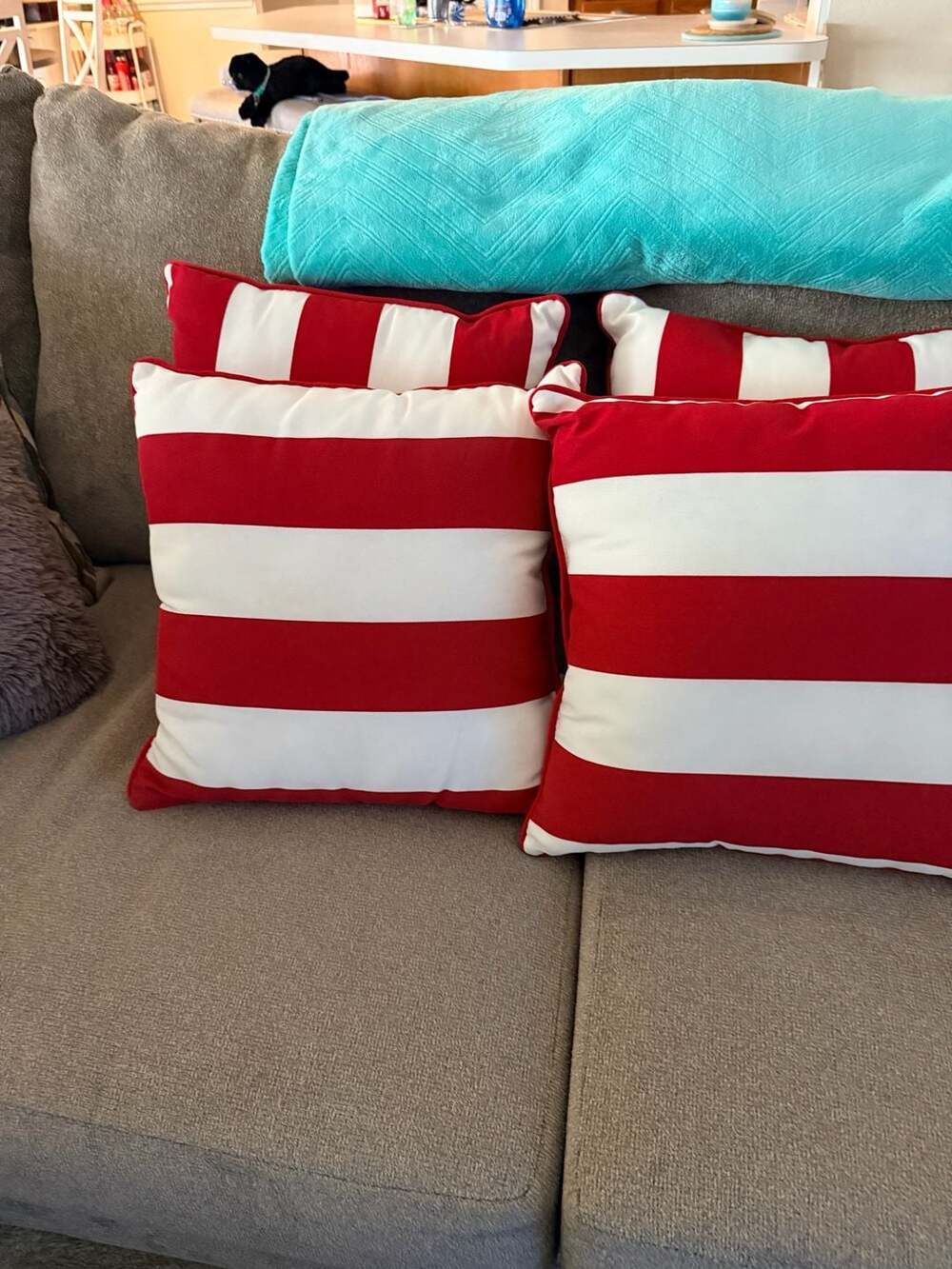 Set of 4 Outdoor Red and White Striped Throw Pillows